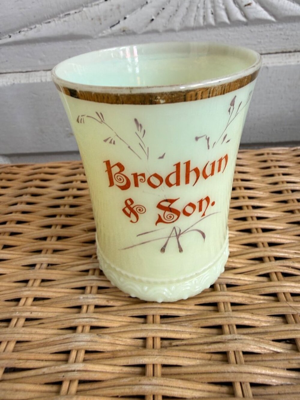 Antique Heisey Custard Glass Tumbler Uranium Advertising Brodhun & Son - Picture 2 of 14
